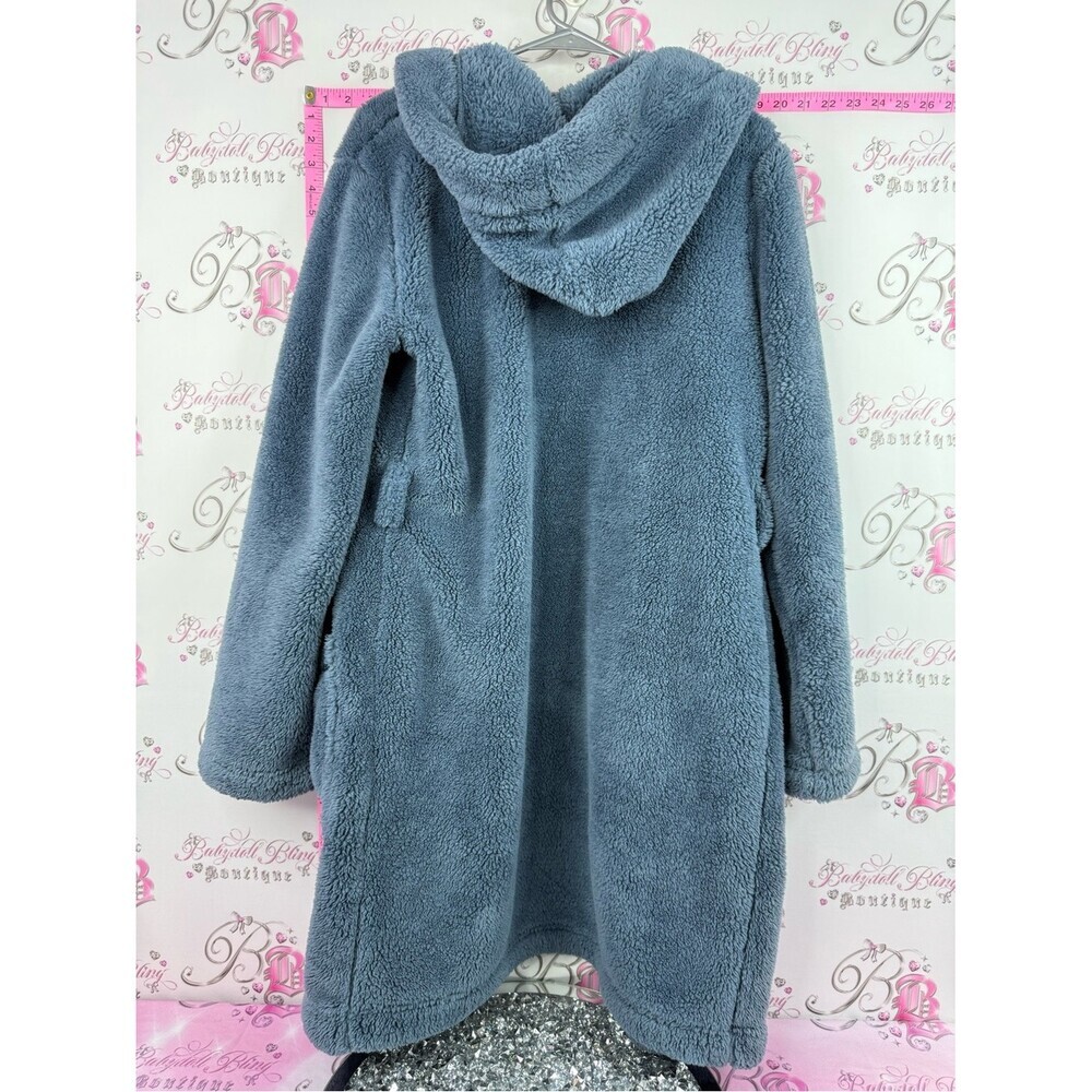 UGG robe blue soft fleece thick pockets Hooded Plush Robe in Slate Blue - Picture 2 of 11